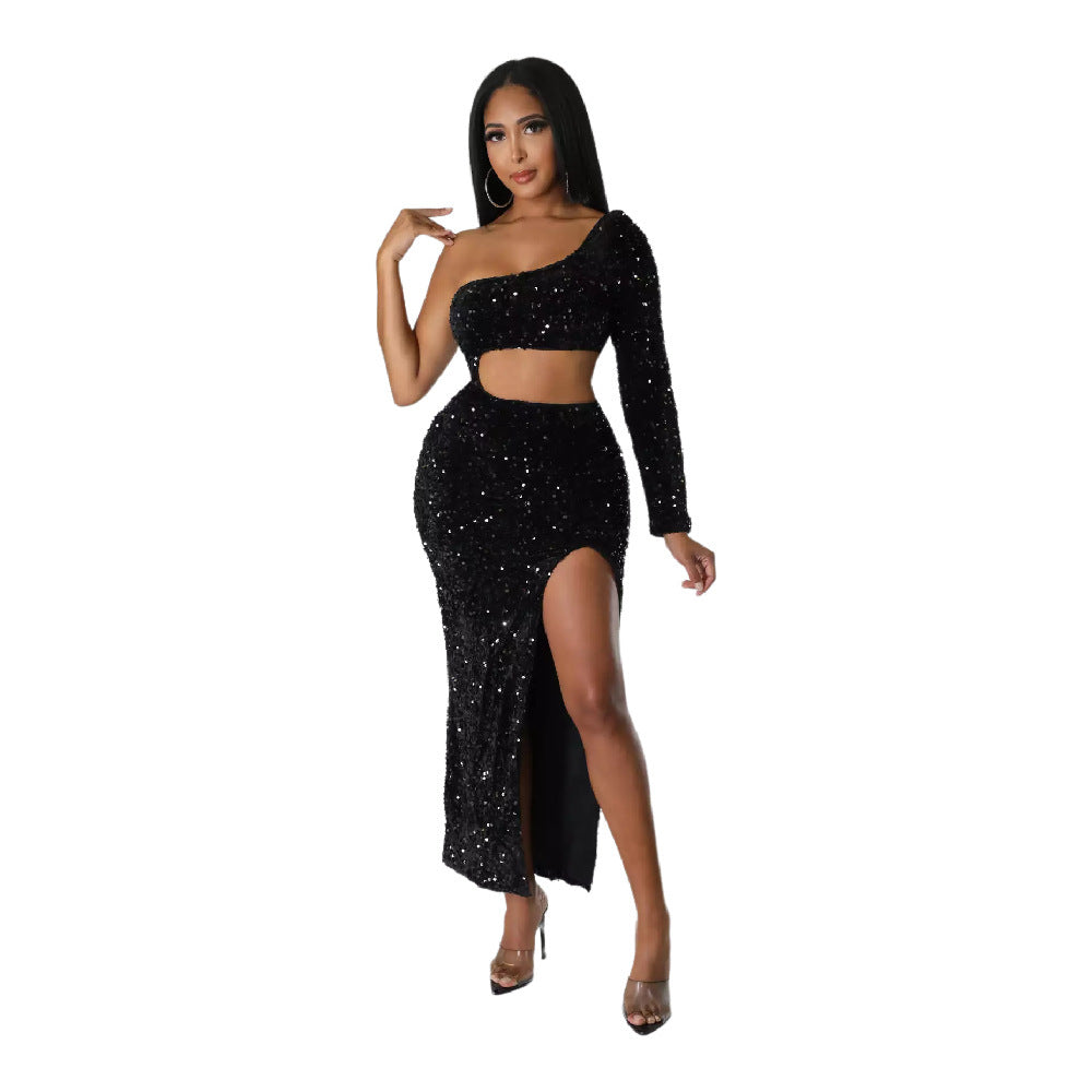 Peintres mode à une épaule Sexy Navel Split Hip Robe de vêtements pour femmes