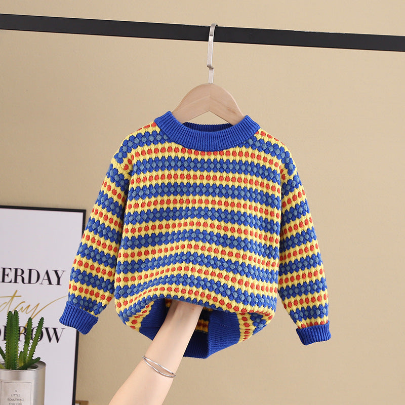 Rainbow Stripes Baby Round Cou Pullover Sweater
