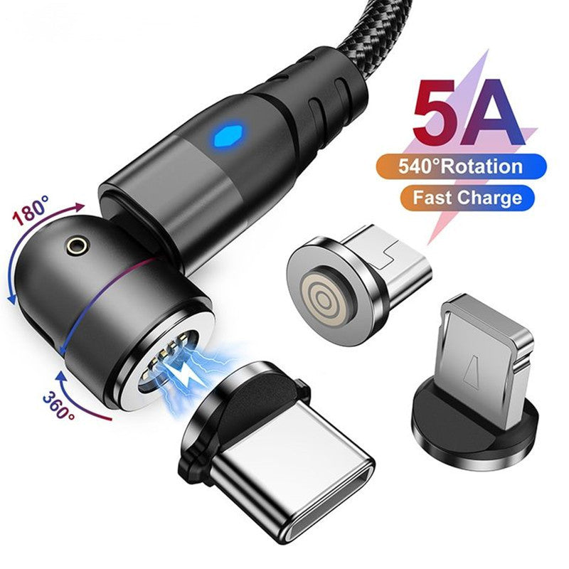 Câble de données magnétique 3-en-1 540 Connecteur rotatif 5A Charge rapide