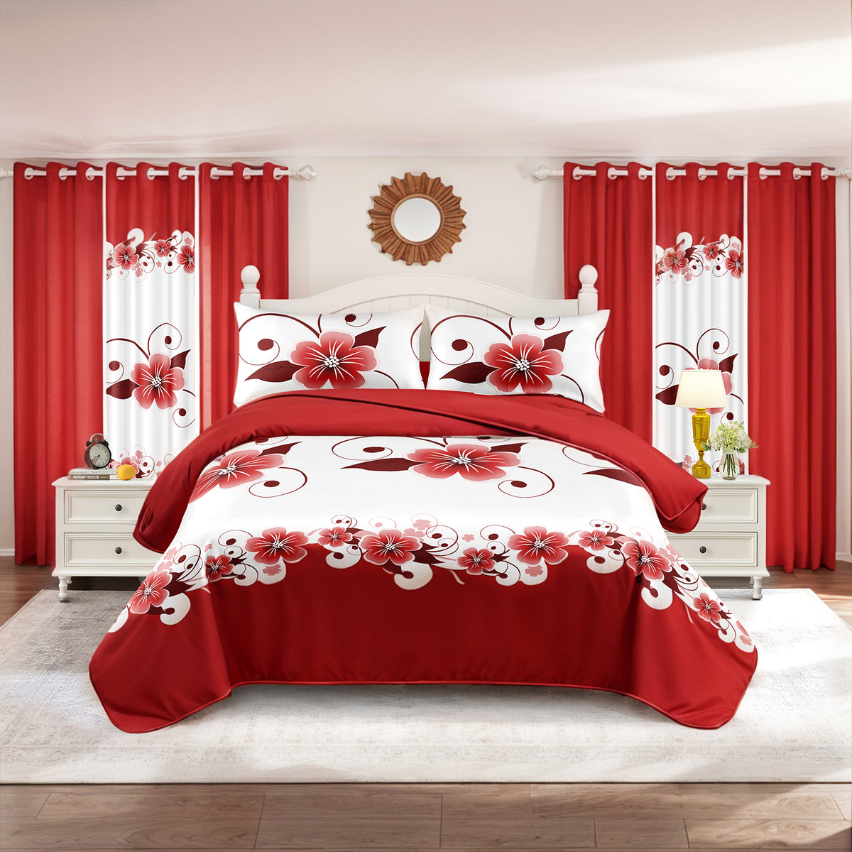 9-Piece rouge et blanc Gardenia Couvercle de couverture pour la Reine