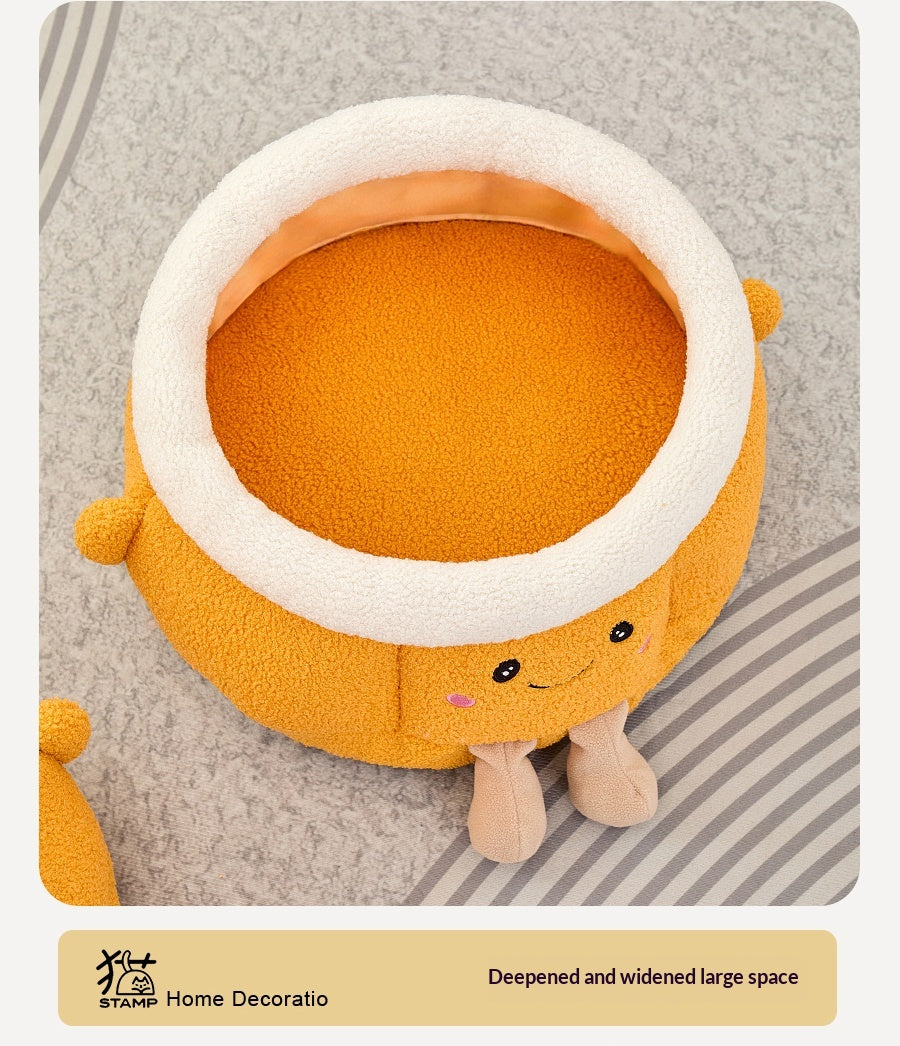 Lit de chat avec sourire orange