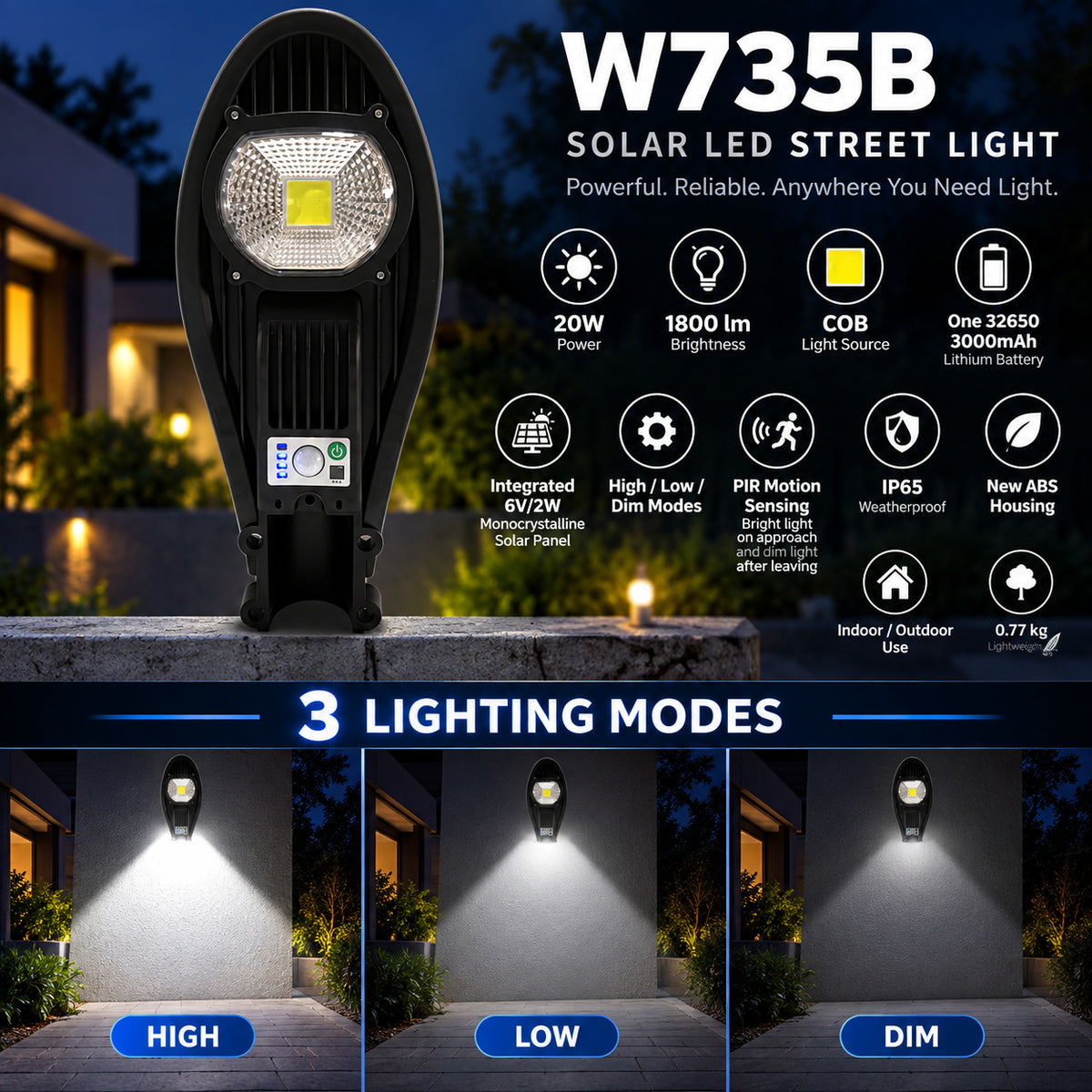 Solar Powered Rechargeable Motion Sensor Waterproof Garden Light W735B For Yard Decoration