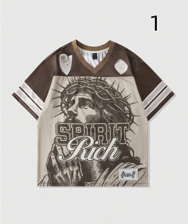 T-shirt lettre Retro Polyester Mesh American Retro