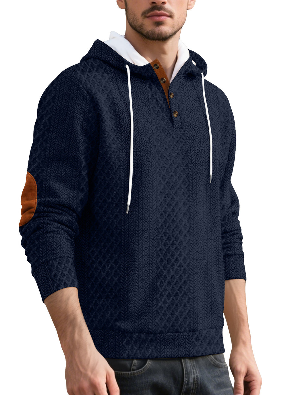 Pull casual homme européen et américain Jacquard Broderie à capuche couleur solide