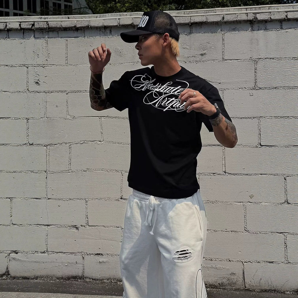 T-shirt manches courtes homme avec impression de lettre personnalisée