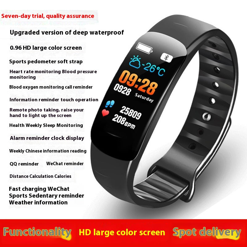 C1 Pression artérielle Fréquence cardiaque Étanche Écran de couleur Bluetooth Pedometer Sports Watch