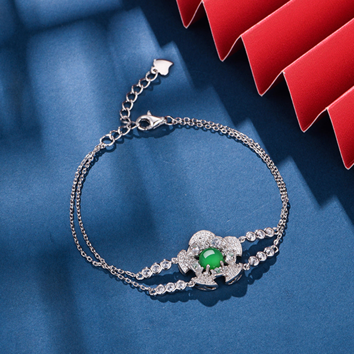 S925 Bracelet Argent Sterling Platinum plaqué 6mm vert rond Chrysoprase Double chaîne Fas