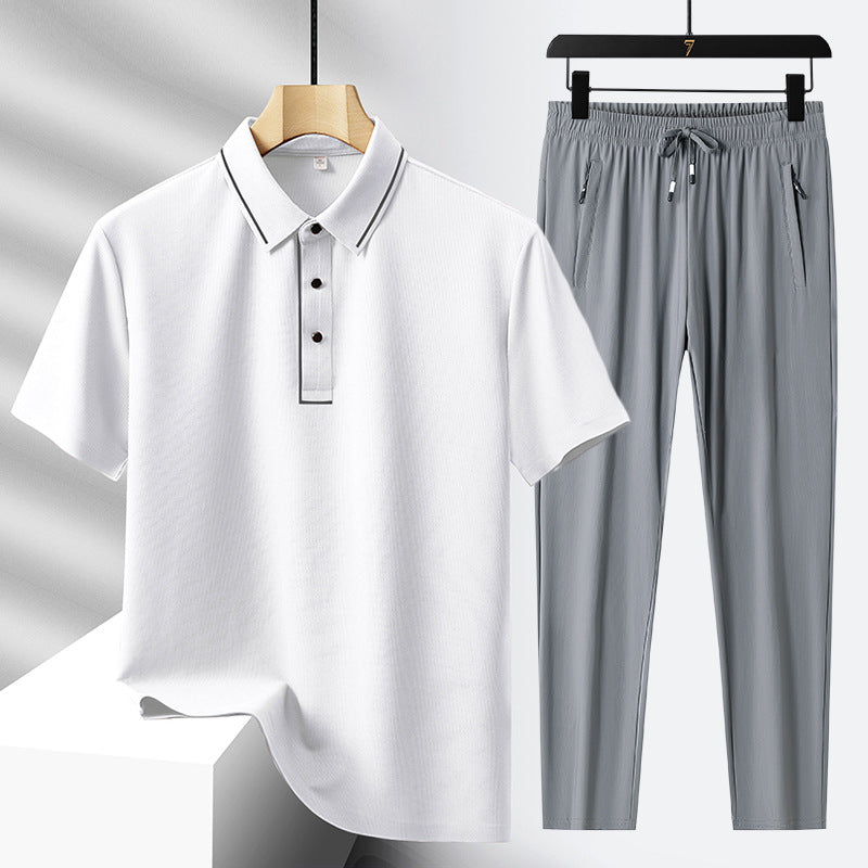 Polo sans couture de luxe haut de gamme en soie de luxe pour hommes Pantalon sport de loisirs