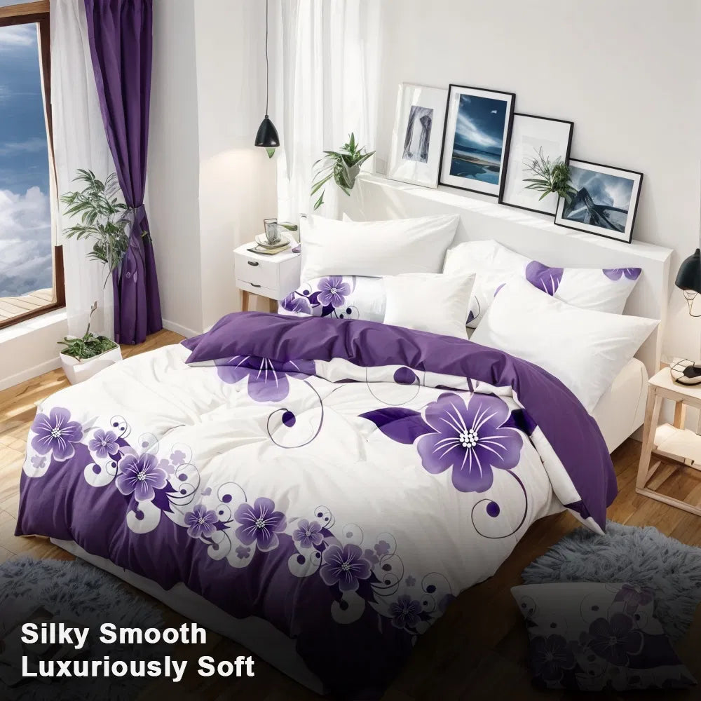 Ensemble de lit et de rideau floral pour 9 pieces (Queen/King/Cal King) - Lit en microfibre matelassé