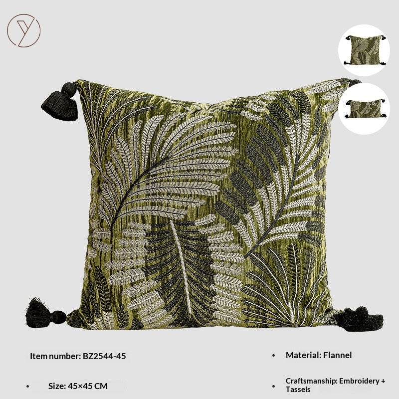 Haut de gamme Vintage de luxe foncé émeraude vert Feuille broyée Velvet lancer Oreiller