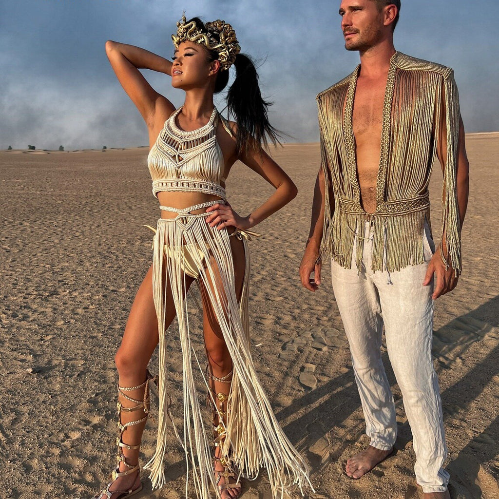 Ensemble à deux pièces sexy de plage de Tassel longue robe tricotée