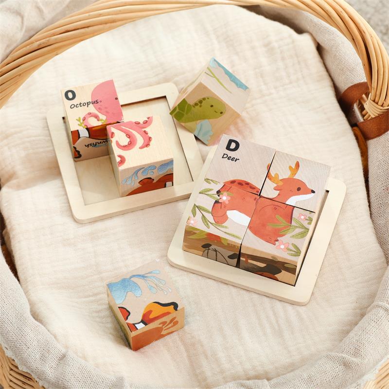 Boîte en bois animal Puzzle jeu cognitif en forme de dessin animé