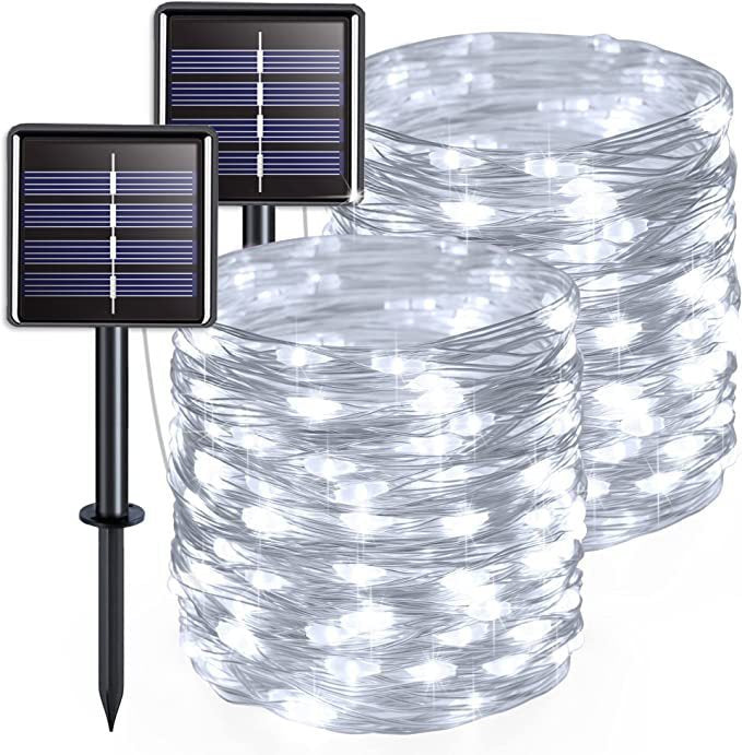 LED solaire en cuivre fil lampe Huit fonction chaîne de lumière