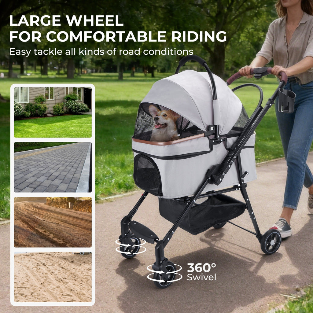 Poussette pliable 4 roues pour chiens et chats à 360°