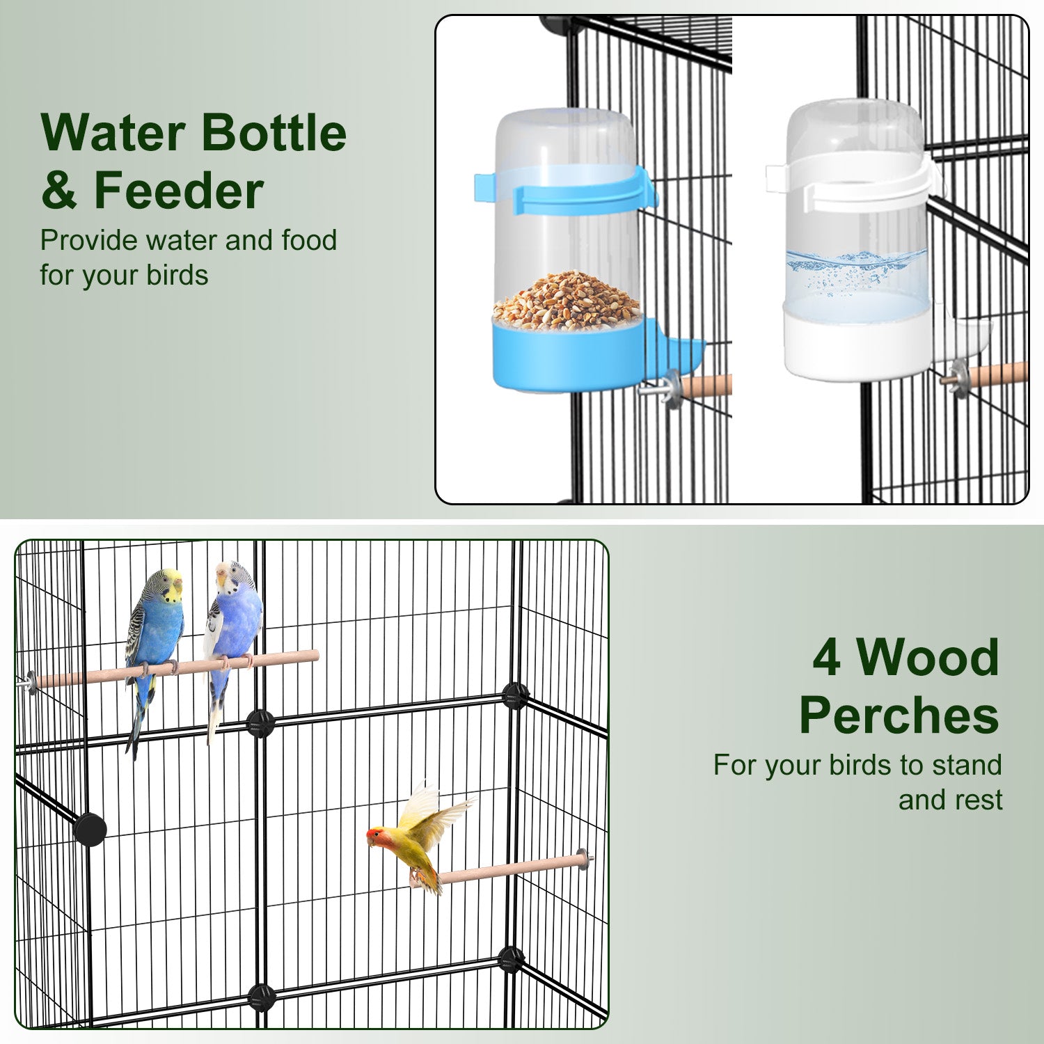 1Pc 46in Bird Cage Spacieuse maison d'oiseaux d'intérieur pour animaux de compagnie avec 4 perches en bois 2 plateau coulissant 2