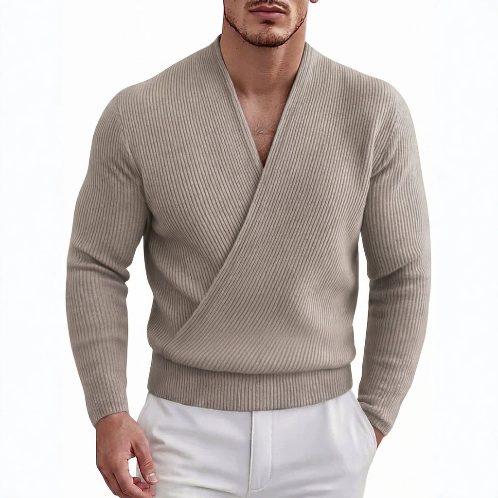 Sexy et élégant Col V profond Cross-front Knit Top à manches longues