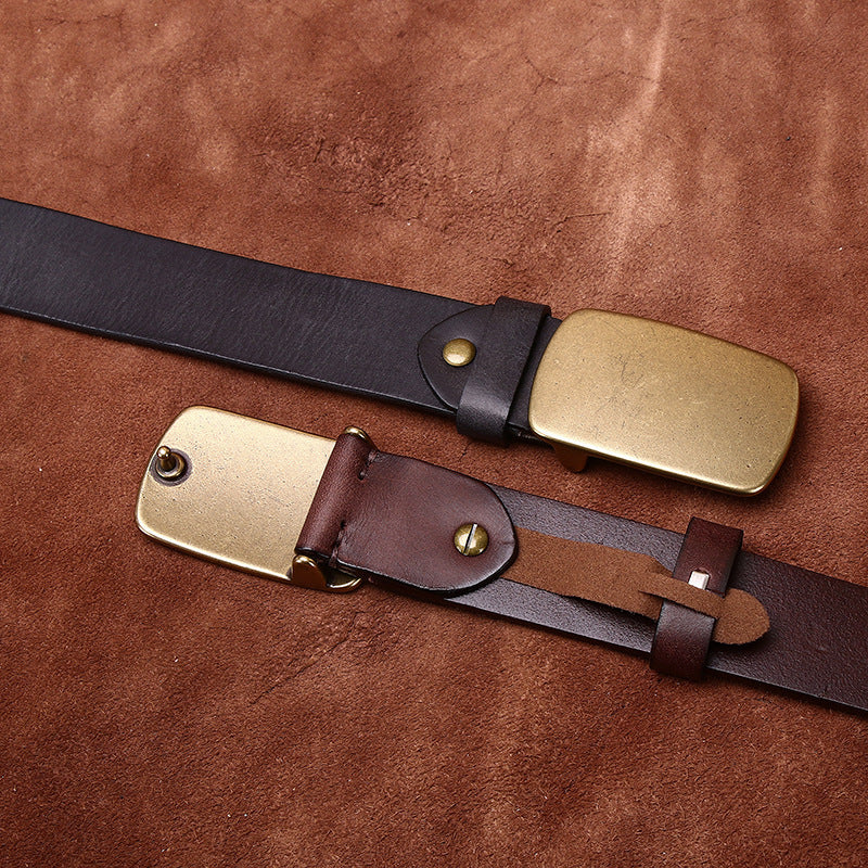 Ceinture de smooth Buckle Retro de la couche supérieure large