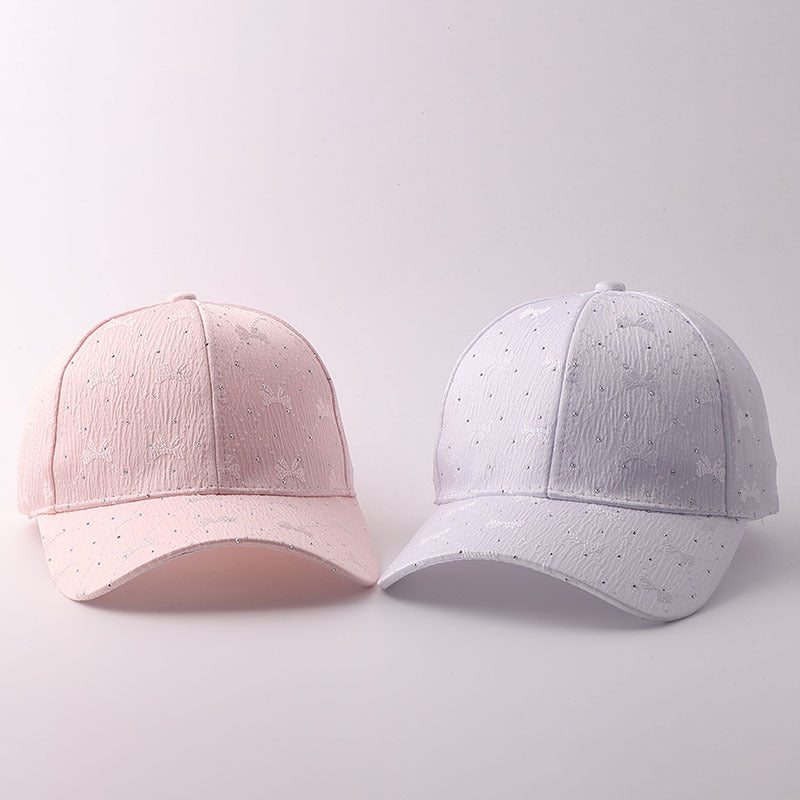 Style coréen Soft Style Bow Tie Strass Casquette de baseball avec des plis texturés et Breathabl