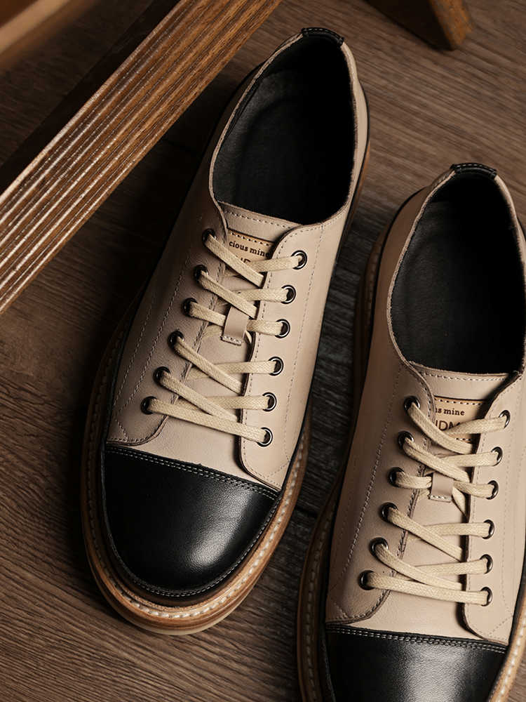 Vintage Vintage Chaussures de Conseil en Cuir Véritable Plateforme Chaussures Casual
