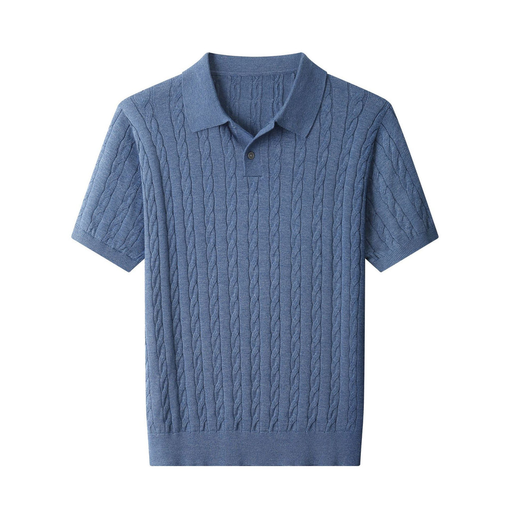 Chemise Polo en tricot de câble Hommes manches courtes T-shirt tricoté casual