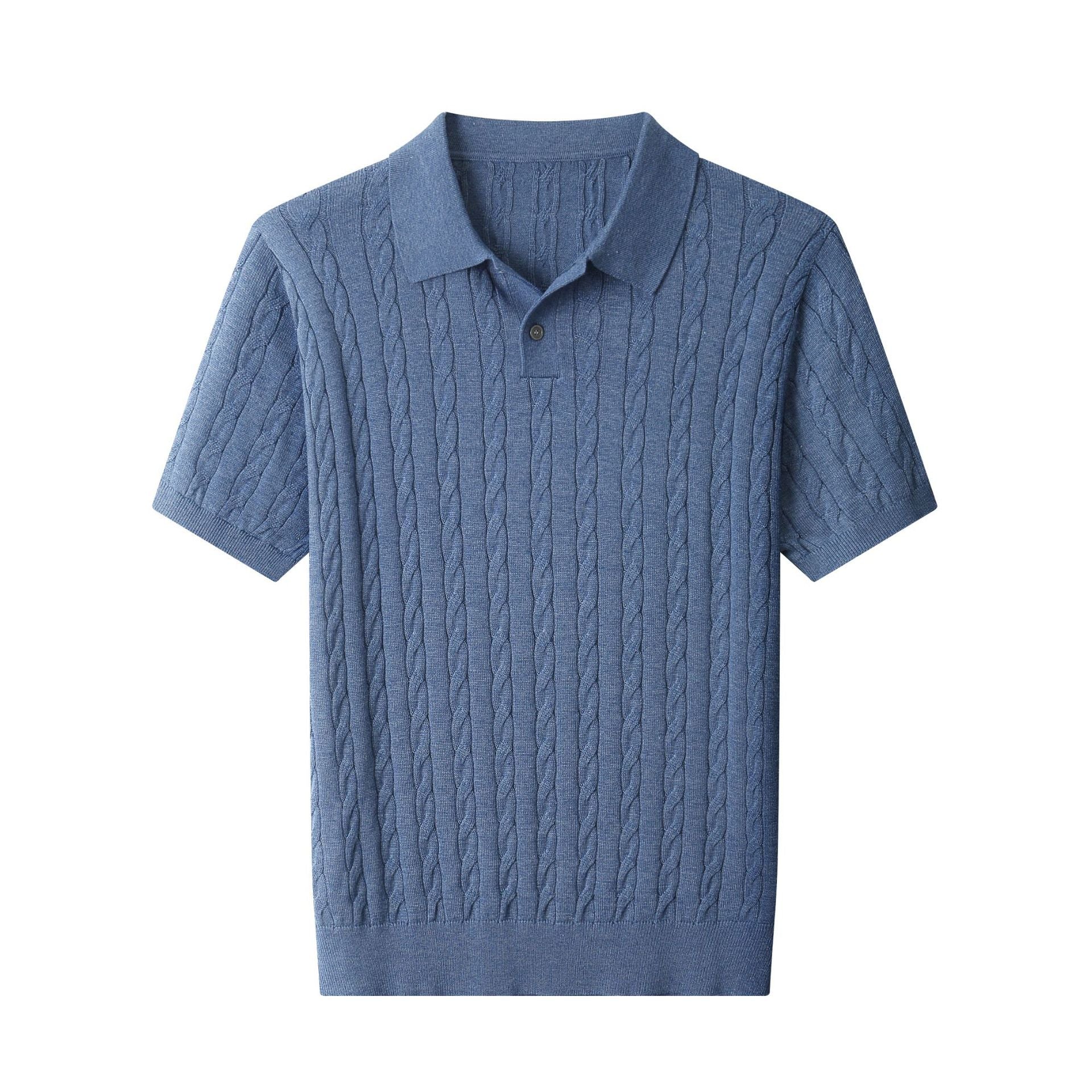 Chemise Polo en tricot de câble Hommes manches courtes T-shirt tricoté casual
