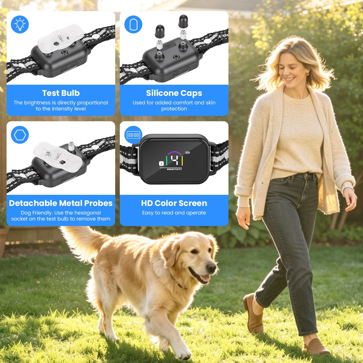 1Pc 2 en 1 chien Choc et collier de barque collier d'entraînement de chien avec télécommande rechargeable IP68 Wat