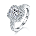 3 Carat Emerald Cut Moissanite Engagement Ring, Double Halo Split Shank S925 Silver Platinum Plated D Color VVS1 With GRA, US 5-9.