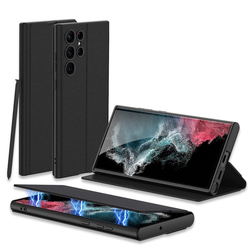 Boîtier de téléphone en cuir tout compris à aspiration magnétique à trous fins