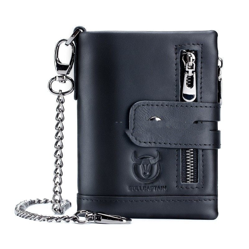 Portefeuille en cuir véritable Retro Compact Bifold Wallet avec double fermeture éclair parfait pour les pièces et
