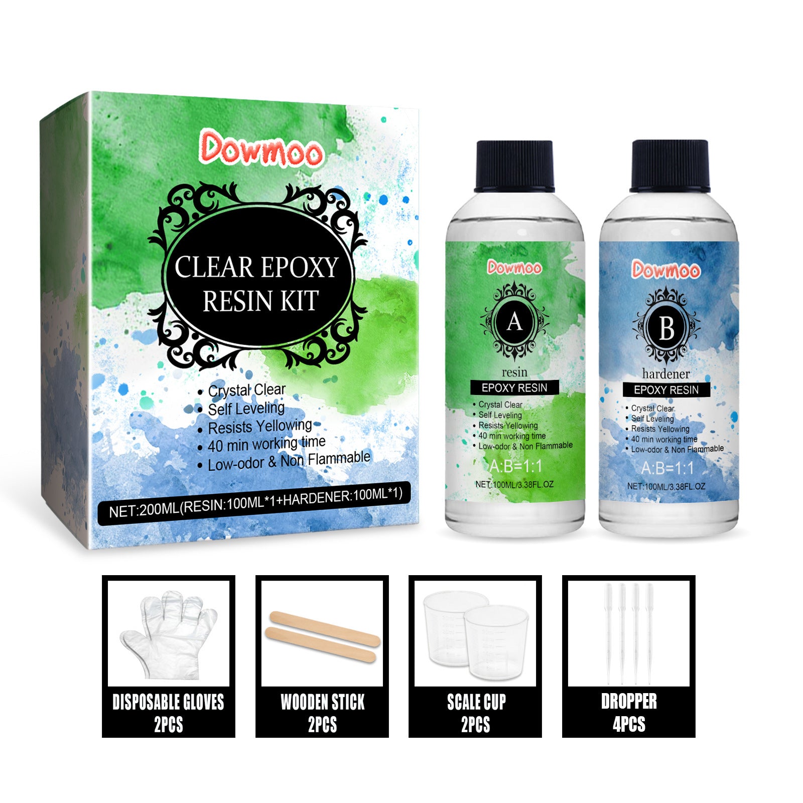 Dowmoo Handmade Transparent Epoxy Resin Ab Set Haute Transparence Jaune-résistant Bricolage Mate