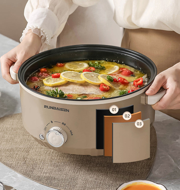 4.5L Électrique Slow Cooker Glass Lid Non Stick Rice Cuisson Poêle à frire