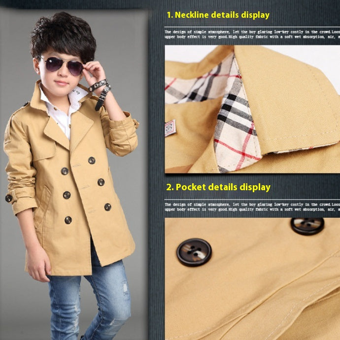 Mid-long Trend Casual Trench Coat pour garçons