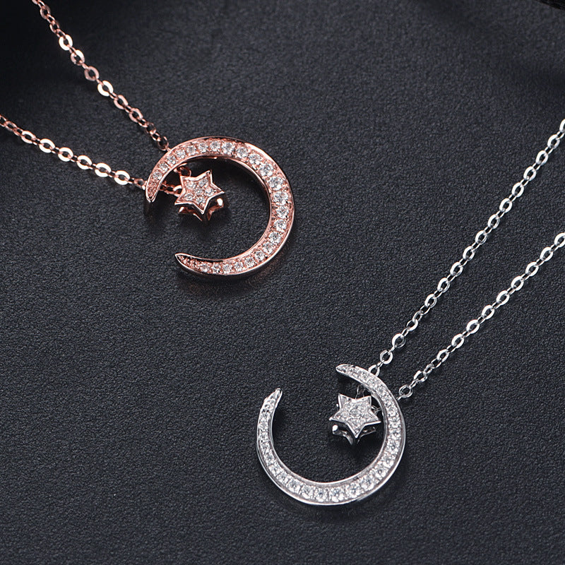 S925 Collier d'étoile et de lune en argent sterling