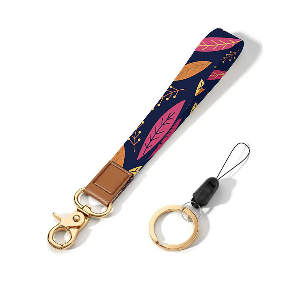 Leather-Polyester Wrist-Neck Lanyard porte-clés à double usage