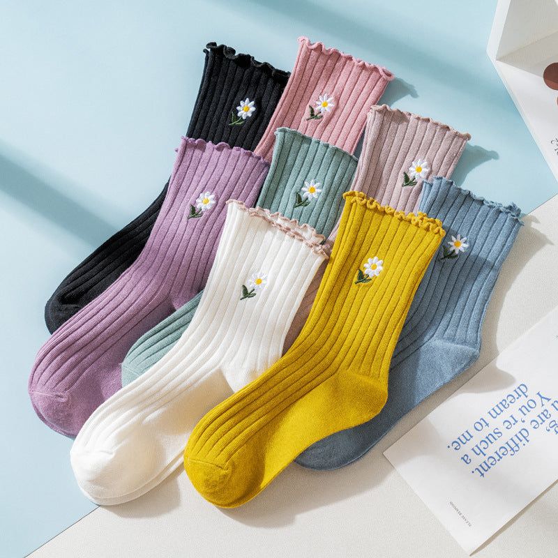 Femmes Printemps Été Chaussettes minces en coton avec bords volants
