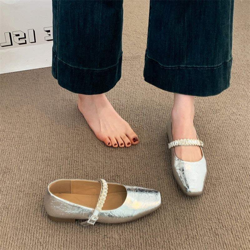 Femmes Minimalist Elegant en cuir métallisé Plats