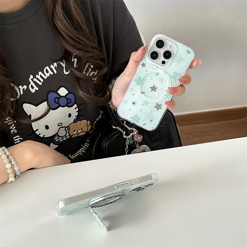 Étui de téléphone plat vert avec support magnétique