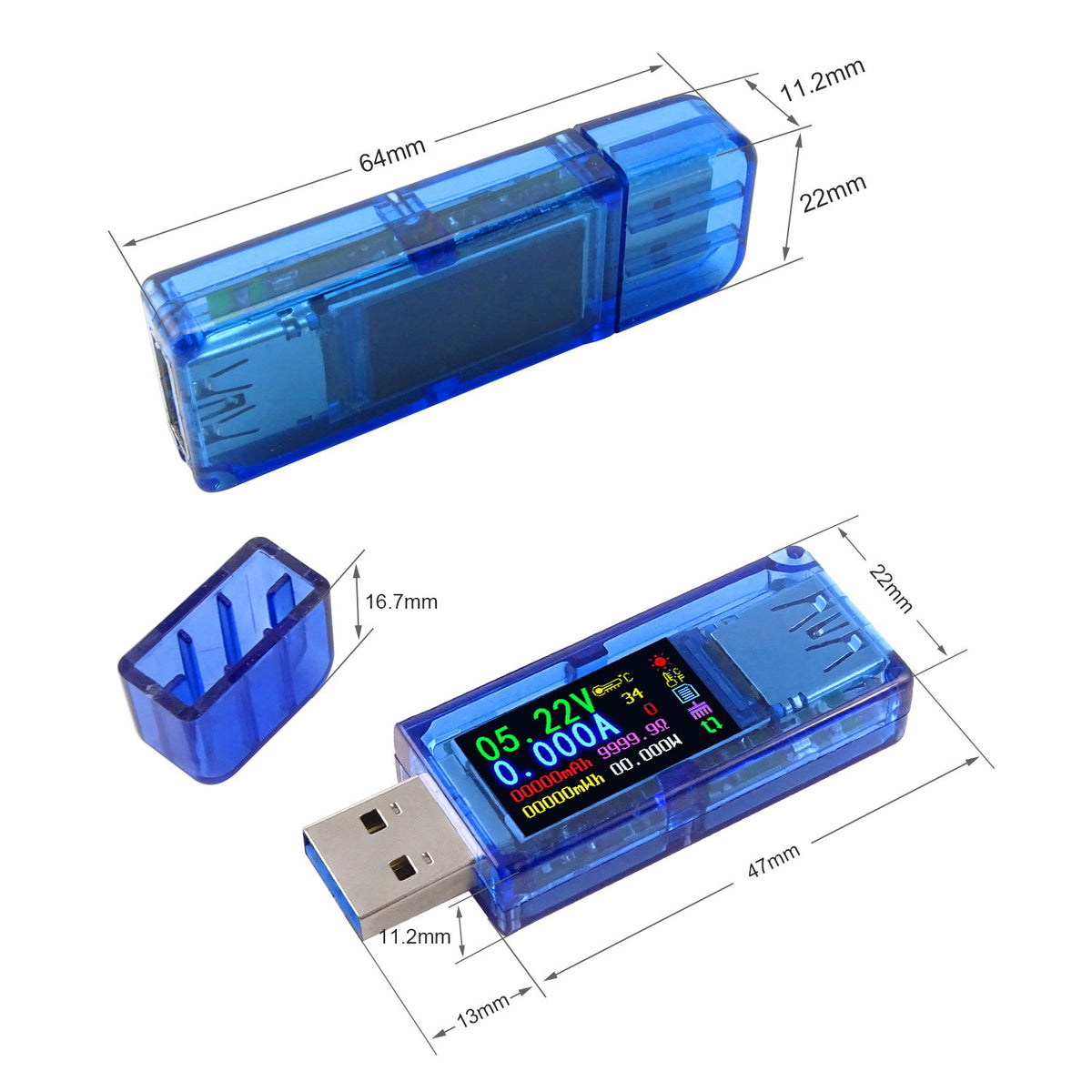 AT34 Instrument de détection de chargeur USB voltmètre numérique