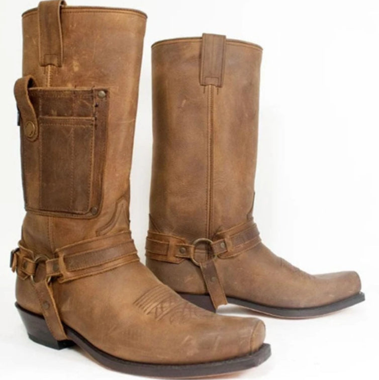 Bottes pour hommes en cuir haute talon de chevalier brodée