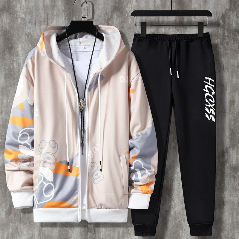 Men's Spring and Autumn Long Sleeve Zipper Imprimé costume occasionnel