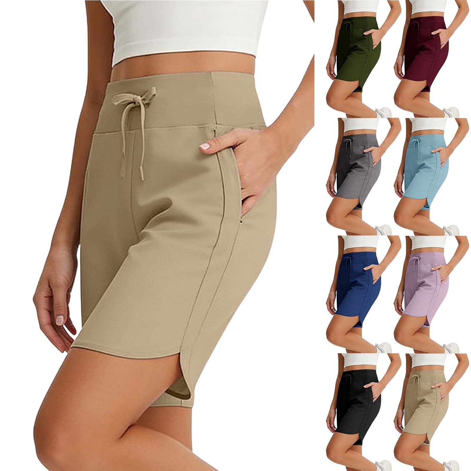 Style américain Women's Solid Color Pocket élastique confortable pantalons de fitness Yoga Short Ca