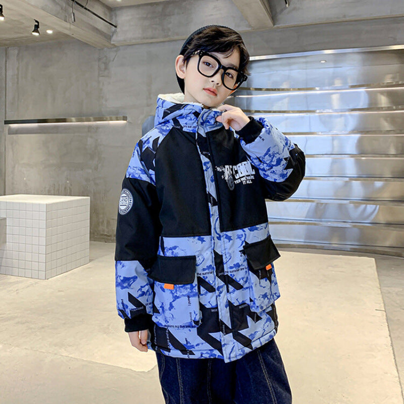Garçons épais velours vêtements de coton Moyens et grands enfants Camouflage Parka
