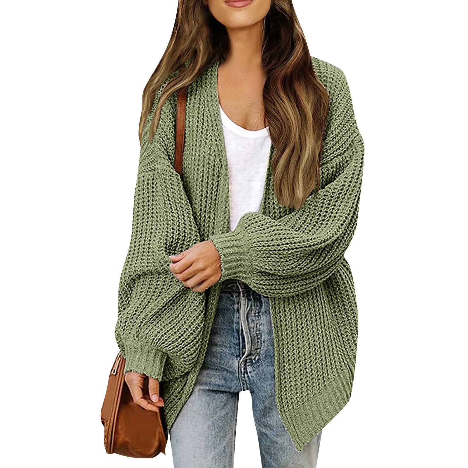 Lanterne à manches féminines Chunky-knit Cardigan Sweater Coat