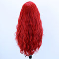 Rouge cheveux bouclés demi-main crocheté la dentelle avant Perruque synthétique