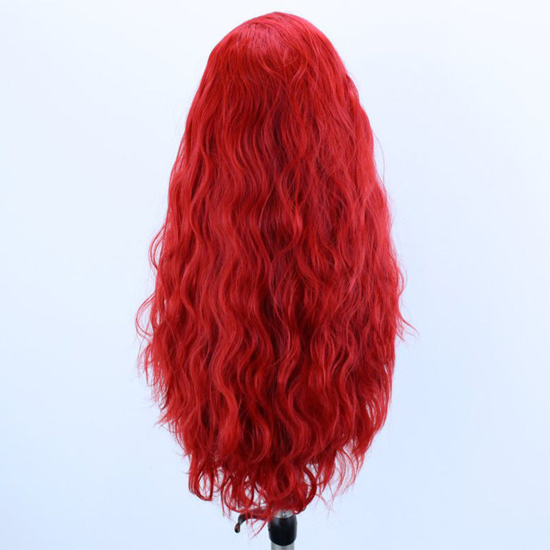 Rouge cheveux bouclés demi-main crocheté la dentelle avant Perruque synthétique