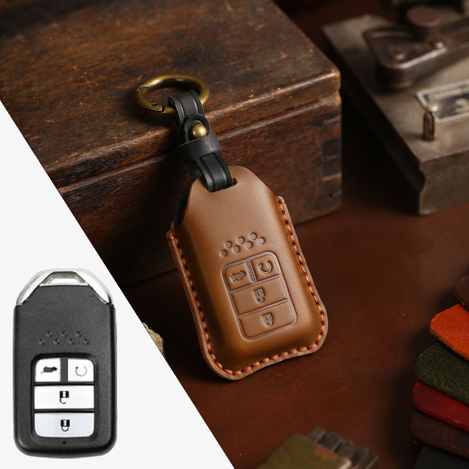 Coque de clé de voiture en cuir complet