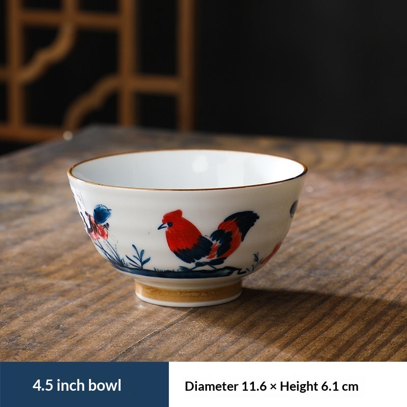 Bol à tête de poulet de porcelaine à haute température avec décoration peinte