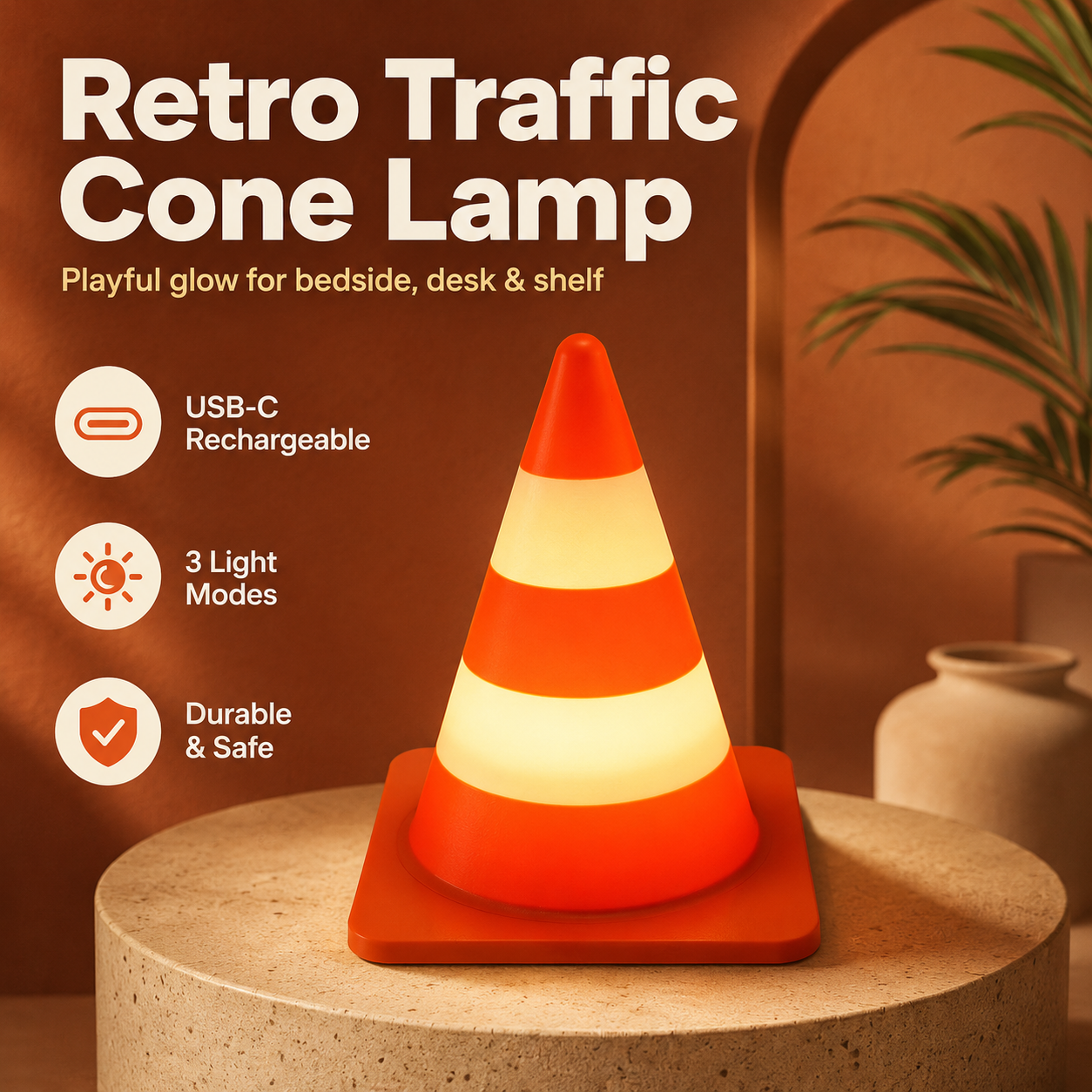 Lampe à cône de circulation rétro imprimée 3D