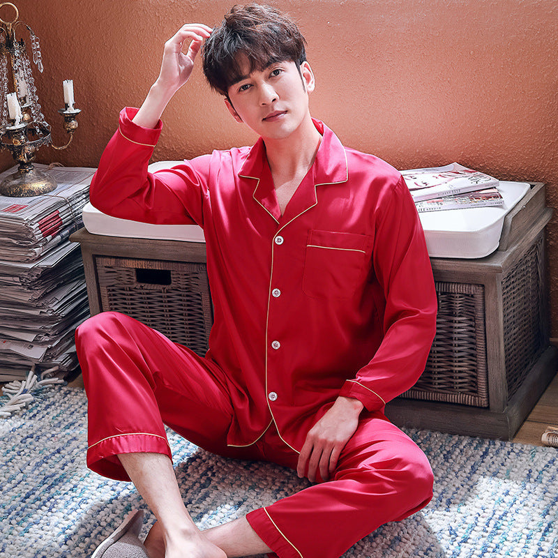 Ice Silk Summer Couple Pajamas Printemps et automne