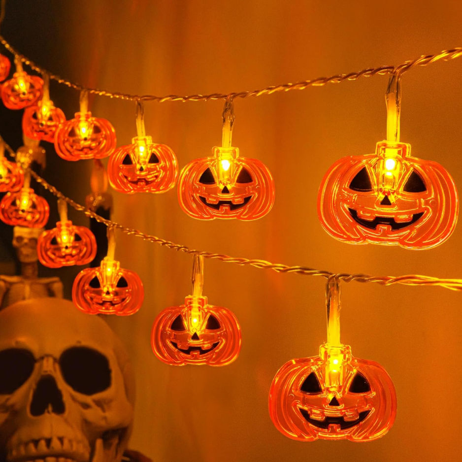 Lumières d'Halloween Lumières de potiron 10FT 20LED avec minuterie 8 modes Batterie utilisée dehors intérieur